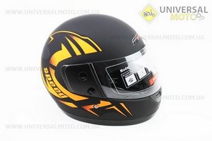 Шолом інтеграл, закритий 825-1 XS, ЧОРНИЙ матовий з помаранчевим малюнком (можливі подряпини, дефекти фарбування). F-2 (Шоломи / UM3308-V98)