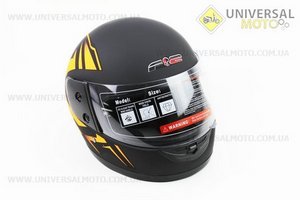 Шолом інтеграл, закритий 825-1 XS, ЧОРНИЙ матовий з помаранчевим малюнком (можливі подряпини, дефекти фарбування). F-2 (Шоломи / UM3308-V98)