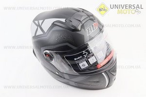 Шолом інтеграл, закритий+окуляри BLD-М61 S (55-56см), ЧОРНИЙ матовий з сірим малюнком. BLD (Шоломи / UM3309-V35)