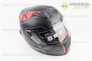 Шолом інтеграл, закритий+окуляри BLD-М61 S (55-56см), ЧОРНИЙ матовий з червоно-сірим малюнком. BLD (Шоломи / UM3309-V36)