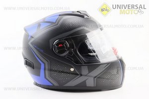 Шолом інтеграл, закритий+окуляри BLD-М61 S (55-56см), ЧОРНИЙ матовий з синьо-сірим малюнком. BLD (Шоломи / UM3309-V37)