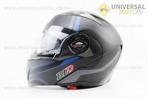 Шолом модуляр, закритий з відкидним підборіддям+відкидні окуляри BLD-158 S (55-56см), ЧОРНИЙ матовий з синьо-сірим малюнком. BLD (Шоломи / UM3309-V40)