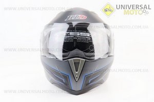 Шолом модуляр, закритий з відкидним підборіддям+відкидні окуляри BLD-158 S (55-56см), ЧОРНИЙ матовий з синьо-сірим малюнком. BLD (Шоломи / UM3309-V40)