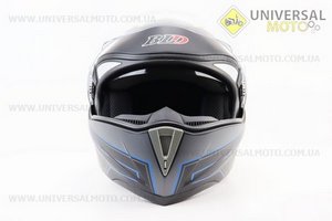 Шолом модуляр, закритий з відкидним підборіддям+відкидні окуляри BLD-158 S (55-56см), ЧОРНИЙ матовий з синьо-сірим малюнком. BLD (Шоломи / UM3309-V40)