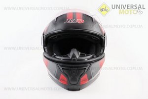 Шолом модуляр, закритий з відкидним підборіддям+відкидні окуляри BLD-162 S (55-56см), ЧОРНИЙ матовий з червоно-сірим малюнком. BLD (Шоломи / UM3309-V44)