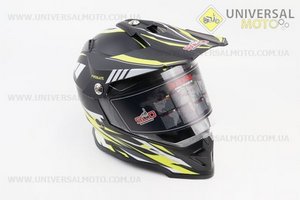Шолом кросовий/ендуро/АТV зі склом (сертифікації DOT/ECE) SCO-819-7 S (55-56см), ЧОРНИЙ матовий з жовто-біло-сірим малюнком. Scorpion (Шоломи / UM3309-V46)