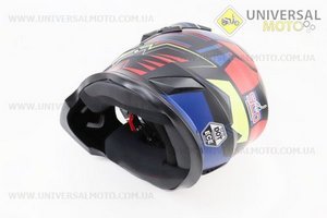 Шолом кросовий/ендуро/АТV зі склом (сертифікації DOT/ECE) SCO-819-7 S (55-56см), ЧОРНИЙ матовий з синьо-червоно-зеленим малюнком. Scorpion (Шоломи / UM3309-V48)