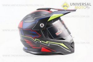 Шолом кросовий/ендуро/АТV зі склом (сертифікації DOT/ECE) SCO-819-7 S (55-56см), ЧОРНИЙ матовий з синьо-червоно-зеленим малюнком. Scorpion (Шоломи / UM3309-V48)