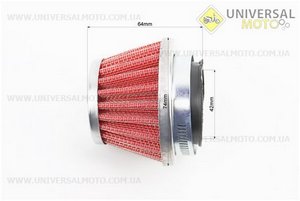 Фільтр повітряний нульовий 42мм прямий "конус", низький червоний. Китай (Різне / UM3378-V50)