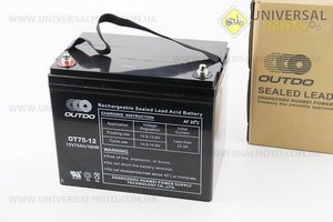 Акумулятор 12V75Ah OT75-12 кислотний (L260*W168*H219мм) для ДБЖ, іграшок та ін.. OUTDO (Акумулятор / UM3482-V36)