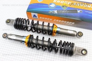 Амортизатор задній JH / CB / CG - 345мм * d60мм (втулка 12мм / втулка 10мм) регульований, чорний комплект 2 штуки. JWBP (Запчастини для мопеда Дельта / UM3511-V13)