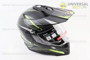 Шолом кросовий/ендуро/АТV зі склом BLD-819-7 М (57-58см), ЧОРНИЙ матовий з салатово-сірим малюнком. BLD (Шоломи / UM3600-V17)