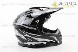 Шолом кросовий/ендуро/АТV BLD-819-7 М (57-58см), ЧОРНИЙ глянець з біло-сірим малюнком. BLD (Шоломи / UM3600-V23)