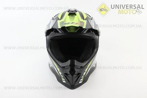 Шолом кросовий/ендуро/АТV BLD-819-7 М (57-58см), ЧОРНИЙ глянець з салатово-біло-сірим малюнком. BLD (Шоломи / UM3600-V26)