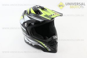 Шолом кросовий/ендуро/АТV BLD-819-7 М (57-58см), ЧОРНИЙ глянець з салатово-біло-сірим малюнком. BLD (Шоломи / UM3600-V26)