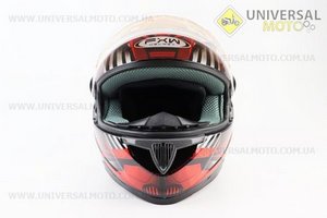 Шолом інтеграл, закритий HF-122 L, ЧОРНИЙ глянець з червоно-сірим малюнком IRON Q238 (можливі незначні дефекти). FXW (Шоломи / UM3601-V45)