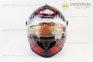 Шолом інтеграл, закритий HF-122 XL, ЧОРНИЙ глянець з червоно-сірим малюнком IRON Q238 (можливий не працюючий повітрозабірник, потертості). FXW (Шоломи / UM3601-V47)