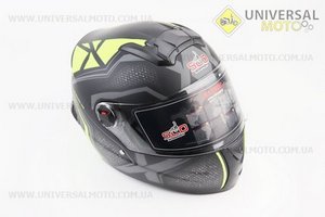 Шолом закритий (сертифікації DOT/ECE) +окуляри SCO-М61 M-чорний матовий із салатово-сірим малюнком. SCORPION (Шоломи / UM3601-V69)