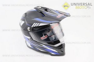 Шолом кросовий/ендуро/АТV зі склом (сертифікації DOT / ECE) SCO-819-7 M-чорний матовий з синьо-біло-сірим малюнком. SCORPION (Шоломи / UM3601-V82)