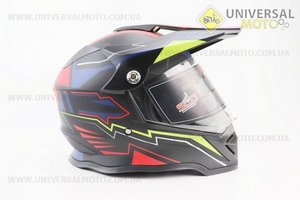Шолом кросовий/ендуро/АТV зі склом (сертифікації DOT / ECE) SCO-819-7 M-чорний матовий з синьо-червоно-зеленим малюнком. SCORPION (Шоломи / UM3601-V83)