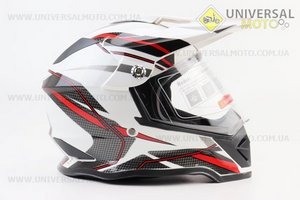 Шолом кросовий/ендуро/АТV зі склом BLD-819-7 М (57-58см), БІЛИЙ глянець з червоно-сірим малюнком. BLD (Шоломи / UM3601-V97)