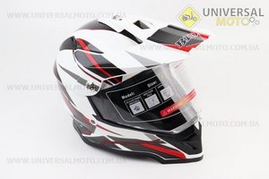 Шолом кросовий/ендуро/АТV зі склом BLD-819-7 М (57-58см), БІЛИЙ глянець з червоно-сірим малюнком. BLD (Шоломи / UM3601-V97)