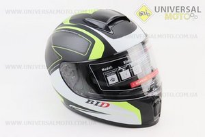 Шолом інтеграл, закритий (сертифікація DOT)+відкидні окуляри BLD-М66 S (55-56см), ЧОРНИЙ матовий з салатово-білим малюнком. BLD (Шоломи / UM3602-V12)