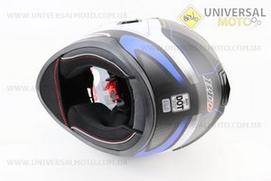 Шолом інтеграл, закритий (сертифікація DOT)+відкидні окуляри BLD-М66 S (55-56см), ЧОРНИЙ матовий з синьо-білим малюнком. BLD (Шоломи / UM3602-V13)