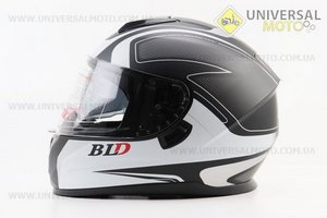 Шолом інтеграл, закритий (сертифікація DOT)+відкидні окуляри BLD-М66 М (57-58см), ЧОРНИЙ матовий з біло-сірим малюнком. BLD (Шоломи / UM3602-V18)