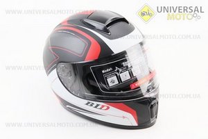 Шолом інтеграл, закритий (сертифікація DOT)+відкидні окуляри BLD-М66 М (57-58см), ЧОРНИЙ матовий з червоно-білим малюнком. BLD (Шоломи / UM3602-V19)