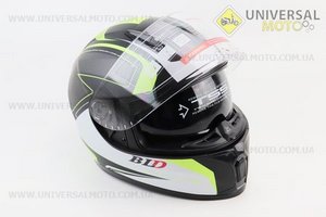 Шолом інтеграл, закритий (сертифікація DOT)+відкидні окуляри BLD-М66 М (57-58см), ЧОРНИЙ матовий з салатово-білим малюнком. BLD (Шоломи / UM3602-V20)