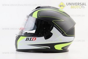 Шолом інтеграл, закритий (сертифікація DOT)+відкидні окуляри BLD-М66 М (57-58см), ЧОРНИЙ матовий з салатово-білим малюнком. BLD (Шоломи / UM3602-V20)