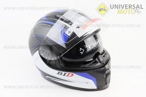 Шолом інтеграл, закритий (сертифікація DOT)+відкидні окуляри BLD-М66 М (57-58см), ЧОРНИЙ матовий з синьо-білим малюнком. BLD (Шоломи / UM3602-V21)