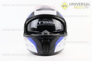 Шолом інтеграл, закритий (сертифікація DOT)+відкидні окуляри BLD-М66 М (57-58см), ЧОРНИЙ матовий з синьо-білим малюнком. BLD (Шоломи / UM3602-V21)
