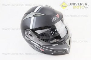 Шолом модуляр, закритий з відкидним підборіддям+відкидні окуляри BLD-158 S (55-56см), ЧОРНИЙ матовий з біло-сірим малюнком. BLD (Шоломи / UM3602-V50)