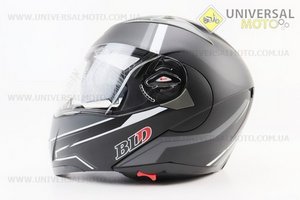 Шолом модуляр, закритий з відкидним підборіддям+відкидні окуляри BLD-158 М (57-58см), ЧОРНИЙ матовий з біло-сірим малюнком. BLD (Шоломи / UM3602-V54)