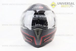 Шолом модуляр, закритий з відкидним підборіддям+відкидні окуляри BLD-158 М (57-58см), ЧОРНИЙ матовий з червоно-сірим малюнком. BLD (Шоломи / UM3602-V55)