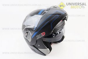 Шолом модуляр, закритий з відкидним підборіддям+відкидні окуляри BLD-158 М (57-58см), ЧОРНИЙ матовий з синьо-сірим малюнком. BLD (Шоломи / UM3602-V57)