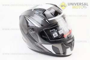 Шолом інтеграл, закритий (сертифікація DOT)+відкидні окуляри BLD-M67 S (55-56см), СІРИЙ глянець з біло-чорним малюнком. BLD (Шоломи / UM3602-V76)