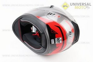 Шолом інтеграл, закритий (сертифікація DOT)+відкидні окуляри BLD-M67 S (55-56см), СІРИЙ глянець з червоно-чорним малюнком. BLD (Шоломи / UM3602-V77)