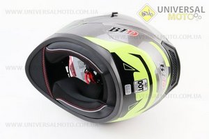Шолом інтеграл, закритий (сертифікація DOT)+відкидні окуляри BLD-M67 S (55-56см), СІРИЙ глянець з салатово-чорним малюнком. BLD (Шоломи / UM3602-V78)