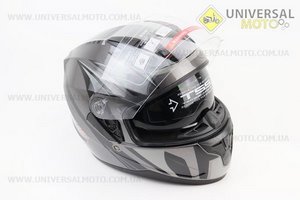 Шолом інтеграл, закритий (сертифікація DOT)+відкидні окуляри BLD-M67 S (55-56см), СІРИЙ глянець з сіро-чорним малюнком. BLD (Шоломи / UM3602-V79)