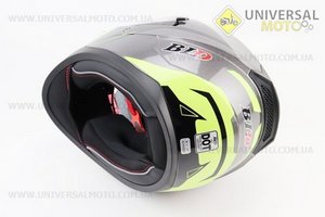 Шолом інтеграл, закритий (сертифікація DOT)+відкидні окуляри BLD-M67 М (57-58см), СІРИЙ глянець з салатово-чорним малюнком. BLD (Шоломи / UM3602-V87)