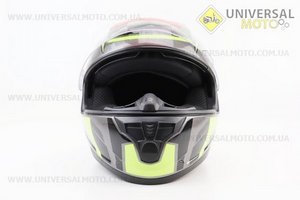 Шолом інтеграл, закритий (сертифікація DOT)+відкидні окуляри BLD-M67 М (57-58см), СІРИЙ глянець з салатово-чорним малюнком. BLD (Шоломи / UM3602-V87)