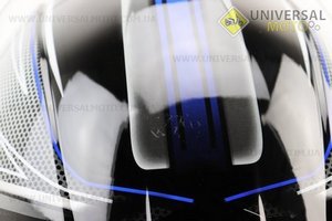 УЦІНКА Шолом інтеграл, закритий BLD-M63 М (57-58см), ЧОРНИЙ глянець з синьо-біло-сірим малюнком (подряпини, див. фото). BLD (Шоломи / UM3603-V03)