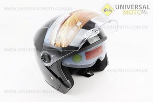 Шолом відкритий+окуляри HF-223 M, ЧОРНИЙ глянець (можливі потертості, дефекти фарбування). FXW (Шоломи / UM3603-V13)