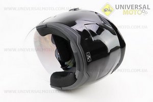 Шолом відкритий+окуляри HF-223 M, ЧОРНИЙ глянець (можливі потертості, дефекти фарбування). FXW (Шоломи / UM3603-V13)