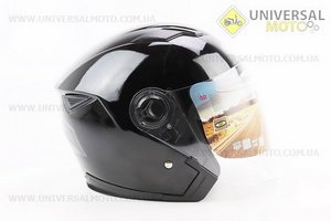 Шолом відкритий+окуляри HF-223 M, ЧОРНИЙ глянець (можливі потертості, дефекти фарбування). FXW (Шоломи / UM3603-V13)