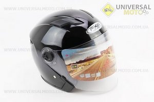 Шолом відкритий+окуляри HF-223 M, ЧОРНИЙ глянець (можливі потертості, дефекти фарбування). FXW (Шоломи / UM3603-V13)