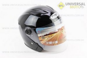 Шолом відкритий+окуляри HF-223 L, ЧОРНИЙ глянець (можливі потертості, дефекти фарбування). FXW (Шоломи / UM3603-V14)